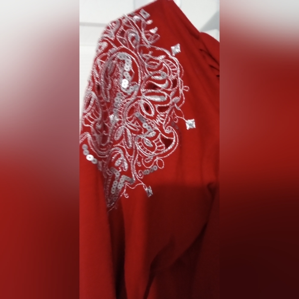 RXB Red Ruched Embellished Blouse - Picture 4 of 6